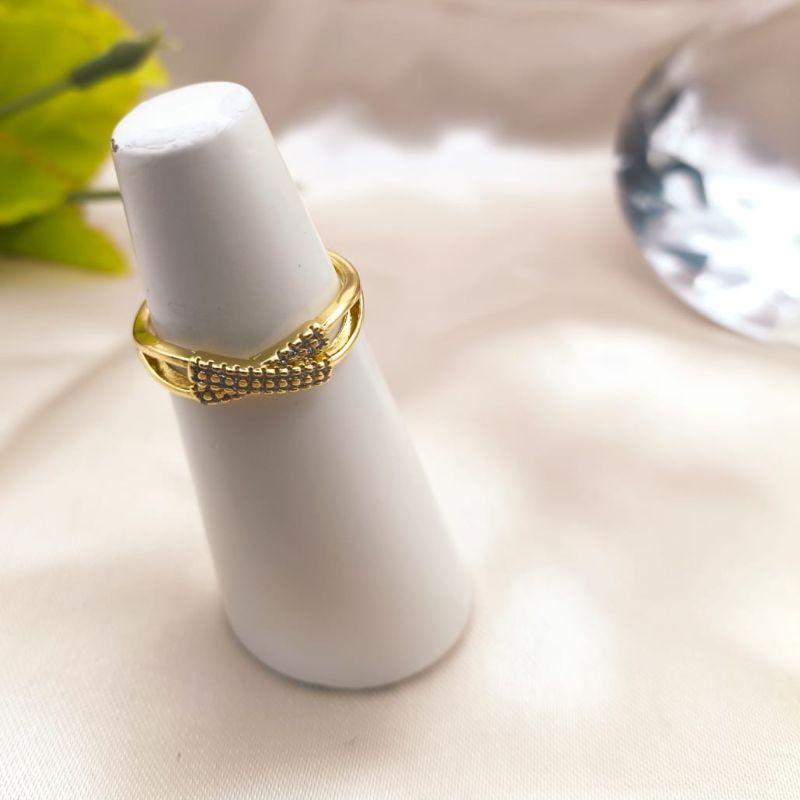 ANEL DUPLO EM FORMA DE X CRAVEJADO EM MICRO ZIRCONIA