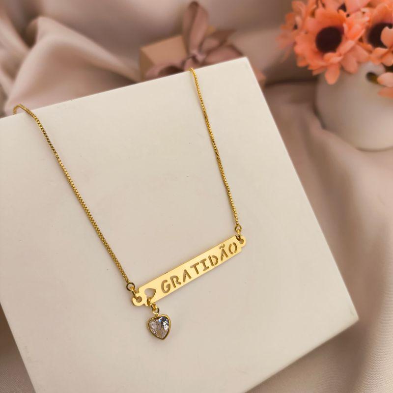 CHOKER COM NOME GRATIDÃO E CORAÇÃO EM ZIRCONIA