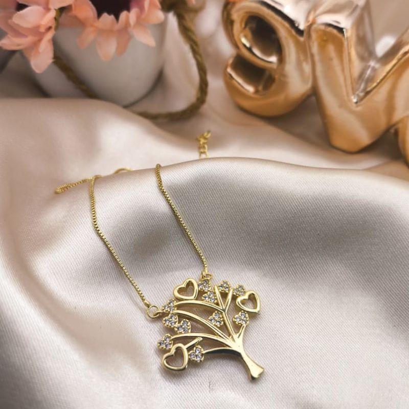 COLAR ARVCORE DA VIDA COM FOLHAS DE CORAÇÃO CRAVEJADO EM MICRO ZIRCONIA