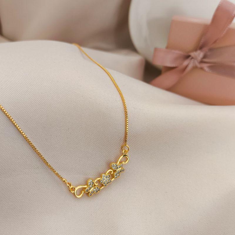 COLAR CANGA COM 3 BORBOLETAS CRAVEJADA EM MICRO ZIRCONIA