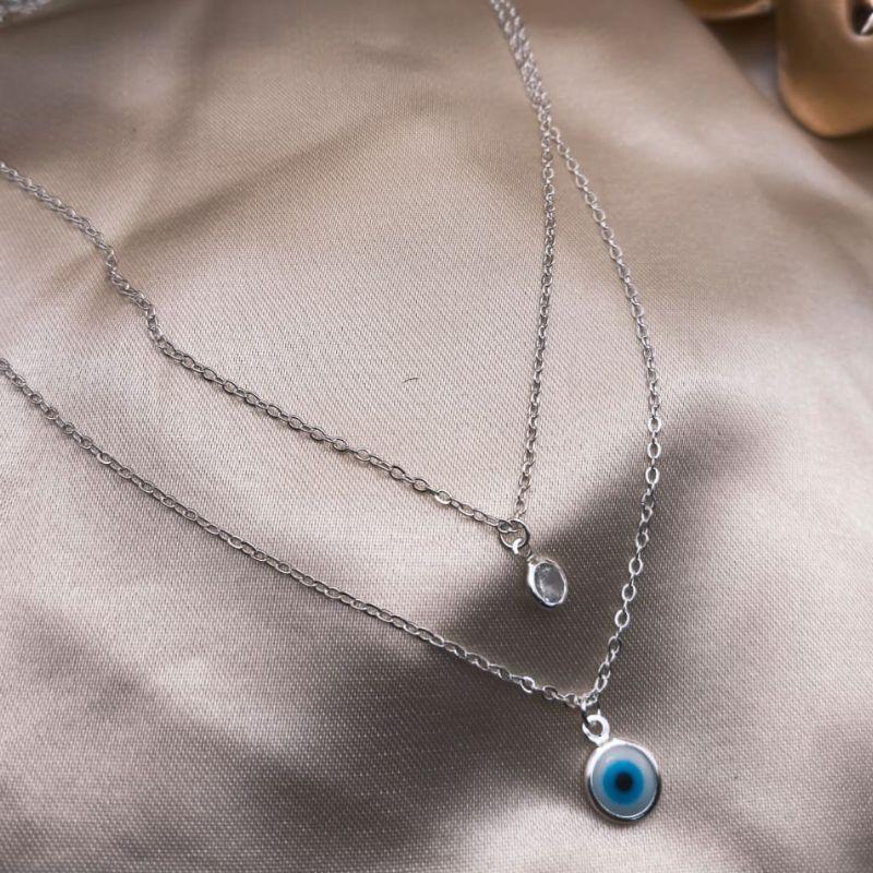 COLAR DUPLO ELO PORTUGUES COM PINGETE DE OLHOGREGO E PONTO DE LUZ