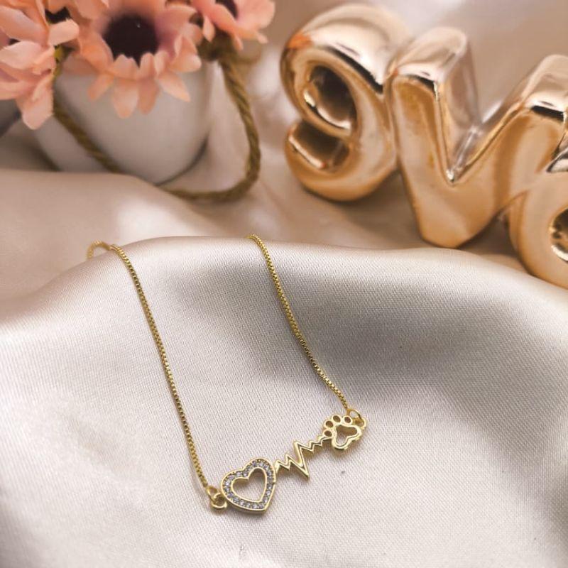 COLAR PATINHA BATIMENTOS E CORAÇÃO CRAVEJADO EM MICRO ZIRCONIA