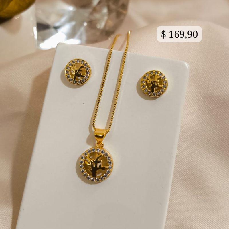 CONJUNTO ARVORE DA VIDA CRAVEJADA EM MICRO ZIRCONIA AO REDOR