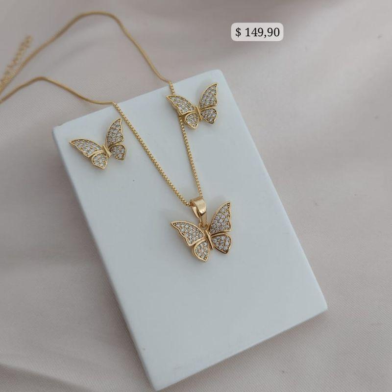 CONJUNTO BORBOLETA CRAVEJADA EM MICRO ZIRCONIA