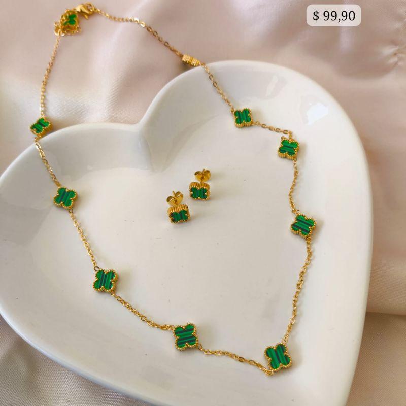 CONJUNTO EM AÇO TREVO VERDE PEQUENO