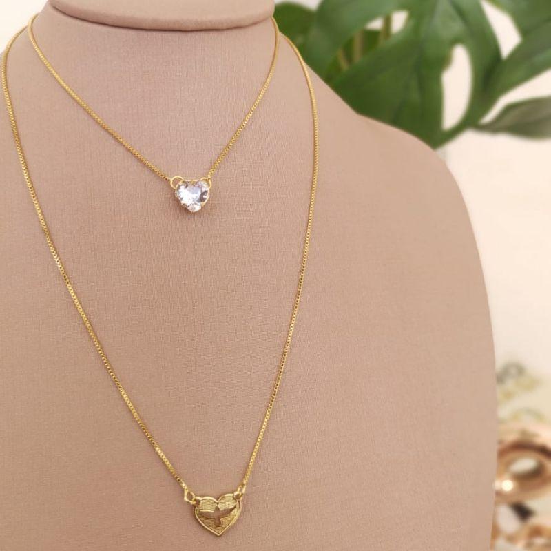 ESCAPULARIO ESPIRITO SANTO E CORAÇÃO COM PEDRA DE ZIRCONIA