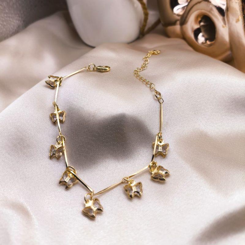 PULSEIRA DE BASTÕES CHEIA DE BORBOLETAS EM PEDRAS DE ZIRCONIA