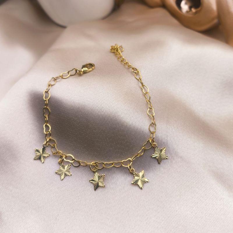PULSEIRA DE CORAÇÕES ENTRELAÇADOS E 5 PLACAS DE ESTRELAS CHATADAS