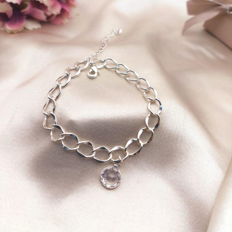 PULSEIRA ELO GROUMET COM PEDRA DE ZIRCONIA PENDURADA