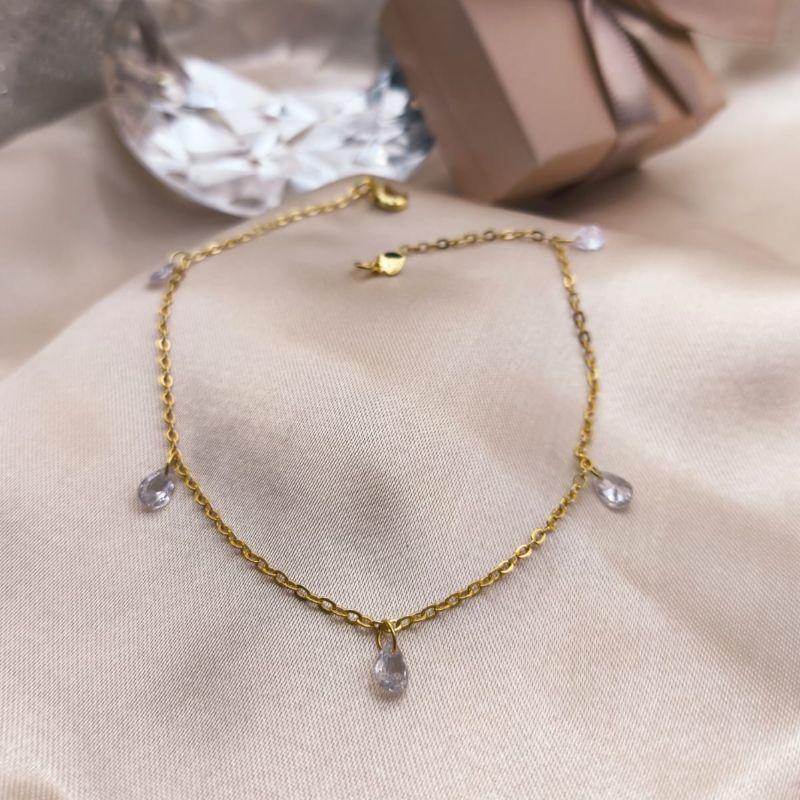 PULSEIRA ELO PORTUGUES COM 6 PEDRAS EM FORMA DE GOTA EM ZIRCONIA