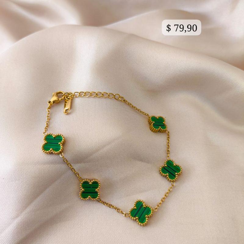 PULSEIRA EM AÇO DE TREVO VERDE PEQUENO