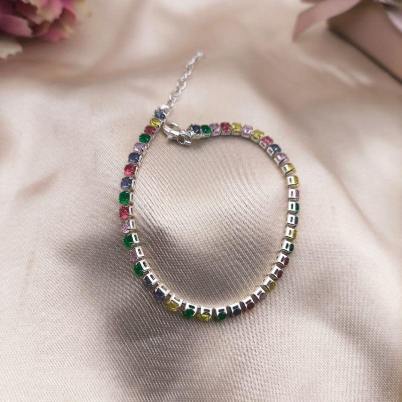 PULSEIRA RIVIEIRA COM PEDRAS DE ZIRCONIA COLORIDAS