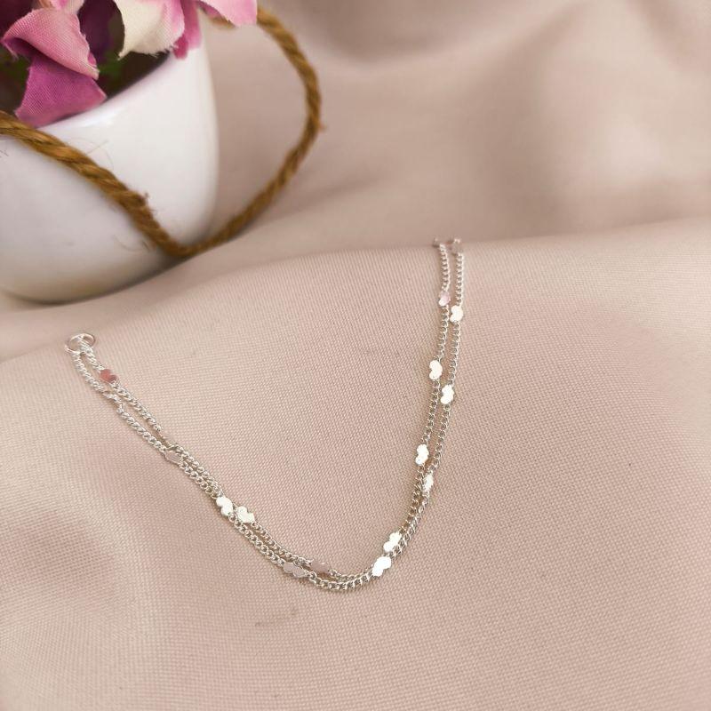 PULSERIA DUPLA ELO GROUMET COM PLACAS DE CORAÇÕES CHATADOS