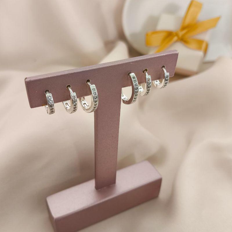 TRIO DE ARGOLA 1 FILA CRAVEJADA EM MICRO ZIRCONIA