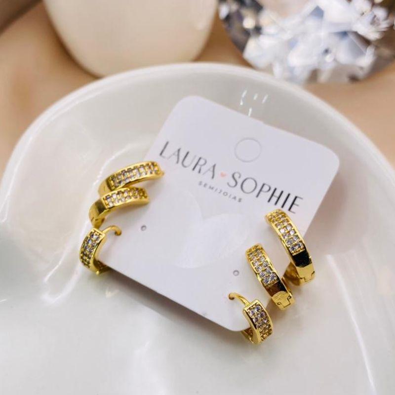 BRINCO TRIO DE ARGOLA CRAVEJADA EM MICRO ZIRCONIA P, M, G.