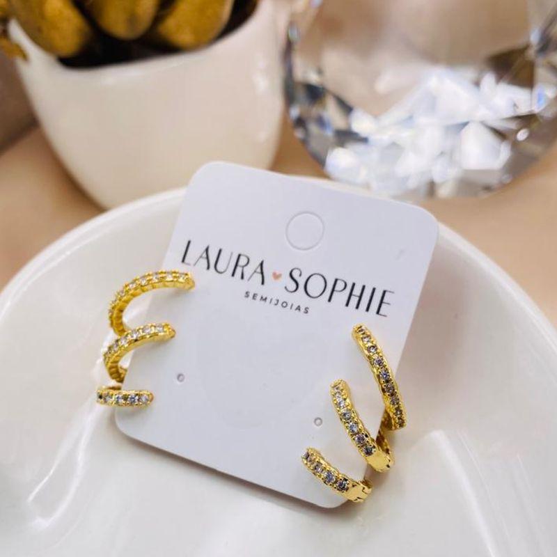 BRINCO TRIO DE ARGOLA  COM 1 FILA CRAVEJADA EM MICRO ZIRCONIA