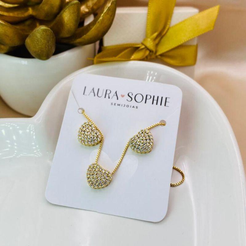 CONJUNTO CORAÇÃO CRAVEJADO EM MICRO ZIRCONIA