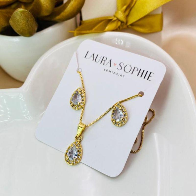 CONJUNTO GOTA CRAVEJADO EM MICRO ZIRCONIA