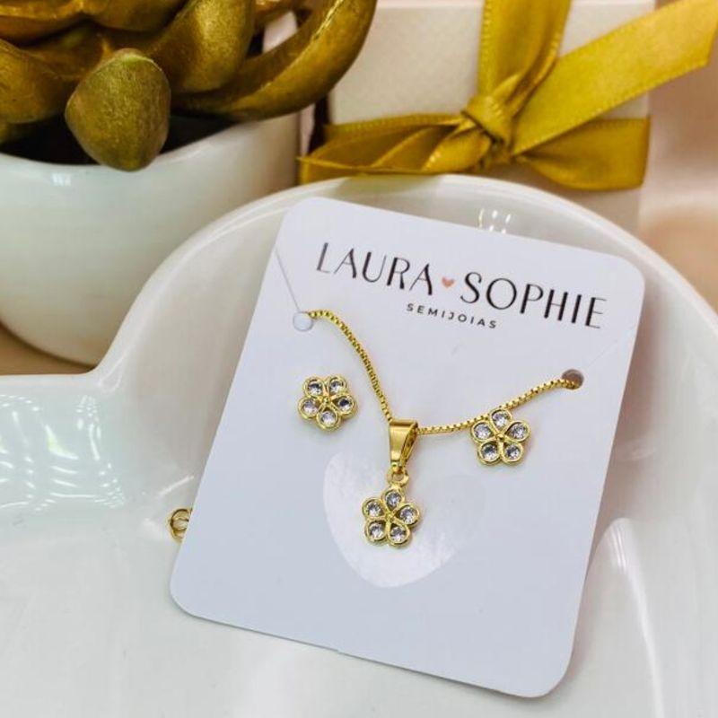 CONJUNTO INFANTIL FLOR COM 5 PEDRAS DE ZIRCONIA