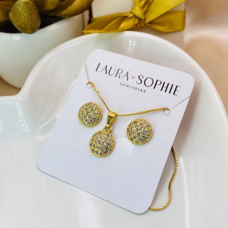 CONJUNTO REDONDO CRAVEJADO EM MICRO ZIRCONIA