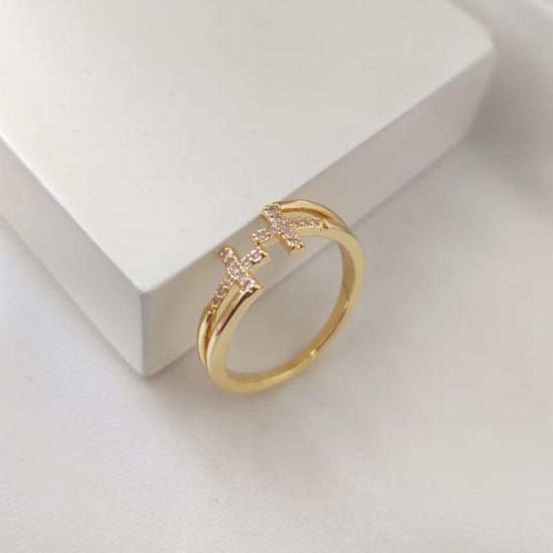 ANEL 2 EM 1 COM 2 CRUZ CRAVEJADA ZIRCONIA