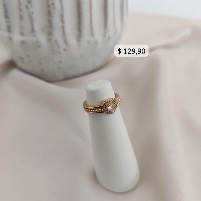 ANEL 2 EM 1 COM CORAÇÃO CRAVEJADO EM MICRO ZIRCONIA UNIDOS POR DENTRO