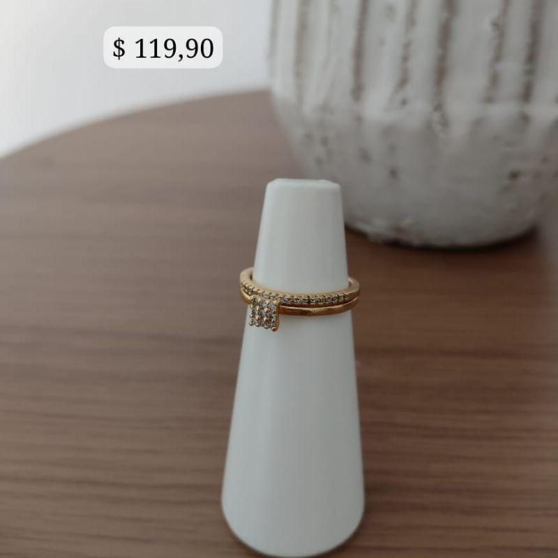 ANEL 2 EM 1 LISO E CRAVEJADO COM CHUVEIRINHO QUANDRADO PEQUENO