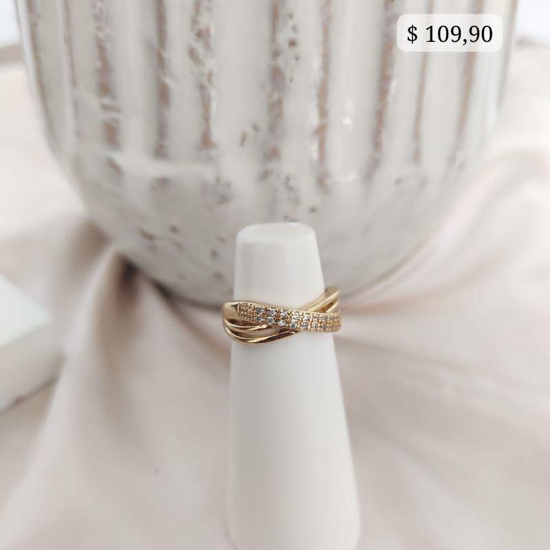 ANEL 3 EM 1 CRUZANDO 2 LISO E 1 CRAVEJADO DUPLA FILA DE ZIRCONIA