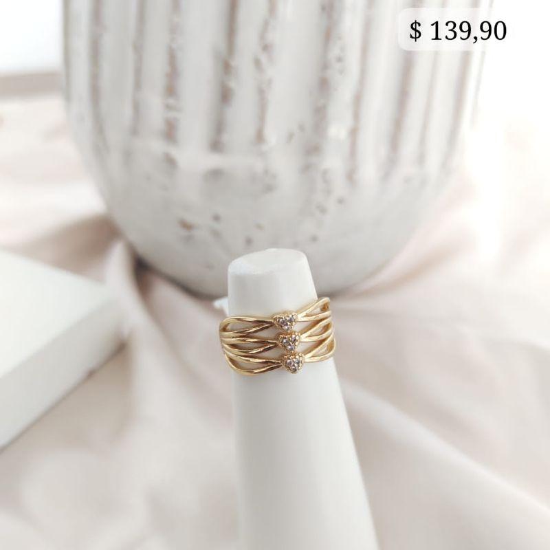 ANEL 3 EM 1 VAZADO COM 3 CORAÇÕES CRAVEJADO ZIRCONIA