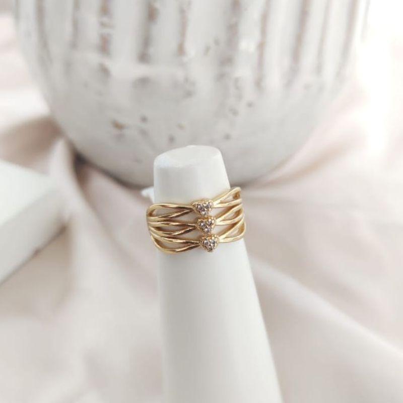 ANEL 3 EM 1 VAZADO COM 3 CORAÇÕES CRAVEJADO ZIRCONIA