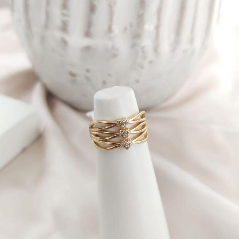 ANEL 3 EM 1 VAZADO COM 3 CORAÇÕES CRAVEJADO ZIRCONIA