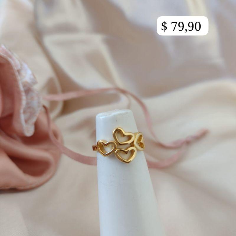 ANEL 4 CORAÇÕES LISOS E VAZADOS