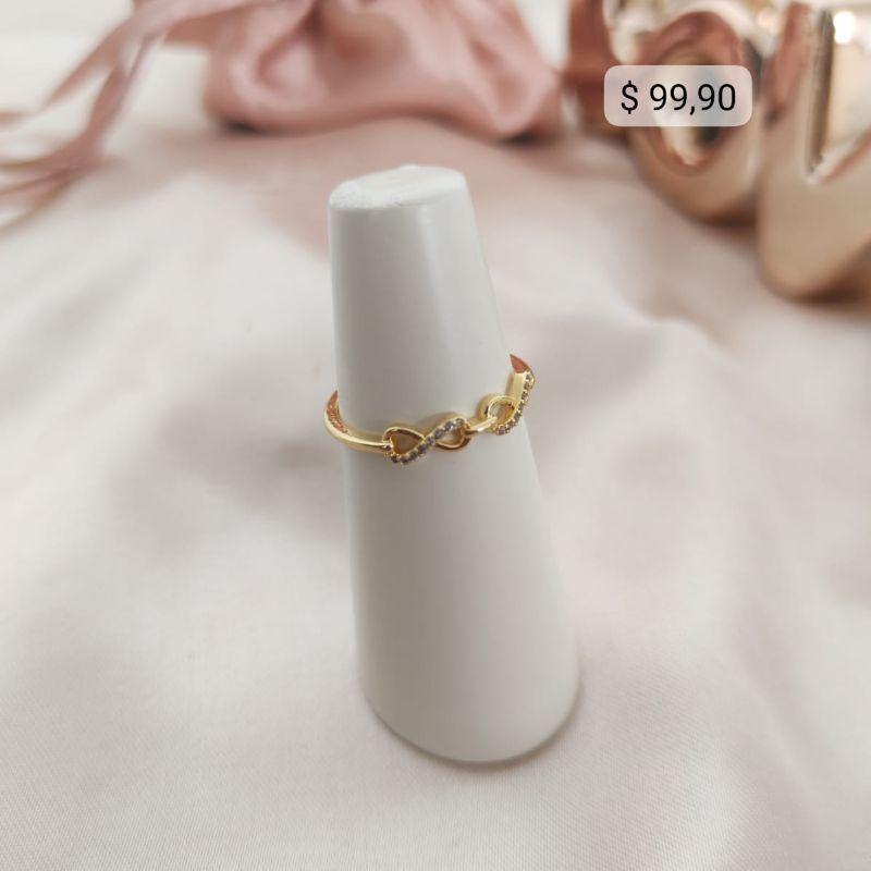 ANEL COM 2 INFINITO LISO E CRAVEJADO EM MICRO ZIRCONIA