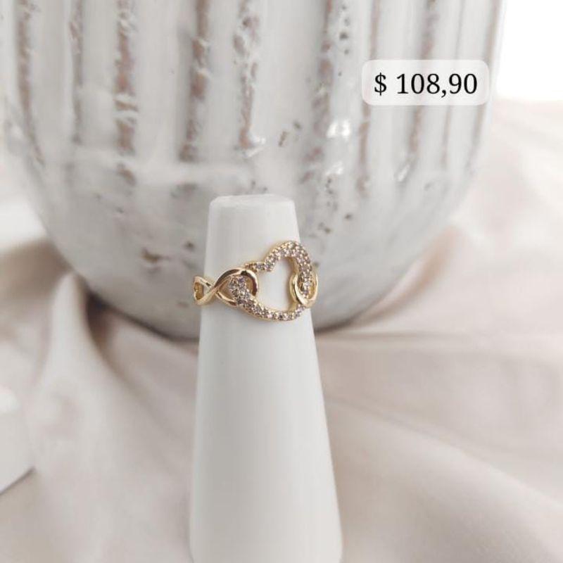 ANEL CORAÇÃO CRAVEJADO VAZADO COM INFINITO