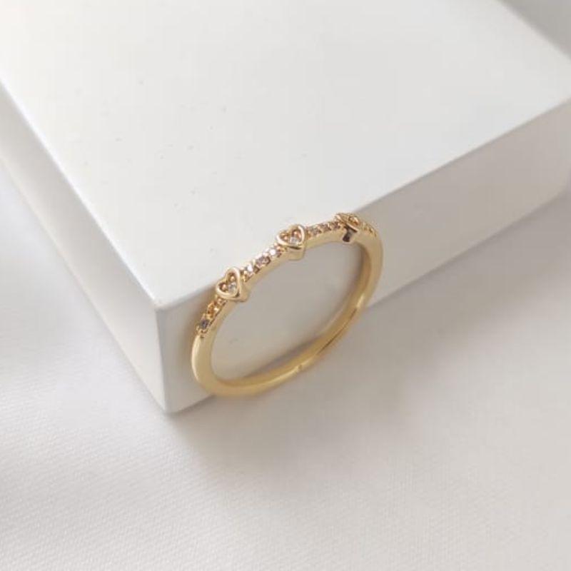 ANEL CRAVEJADO E  3 MINI CORAÇÕES