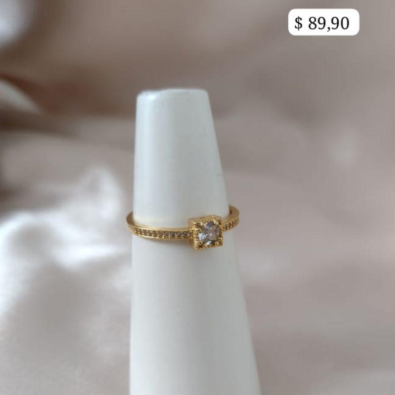 ANEL CRAVEJADO ZIRCONIA COM PEDRA QUADRADA SOLITARIA BAIXA
