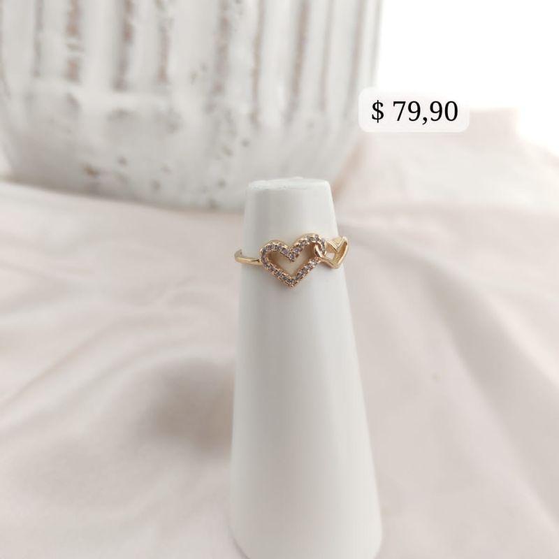 ANEL FALANGE CORAÇÃO LISO E CRAVEJADO VAZADO