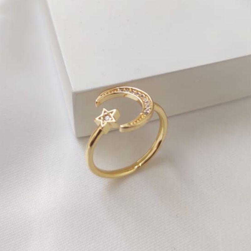 ANEL LUA E ESTRELA REGULAVEL CRAVEJADO MICRO ZIRCONIA