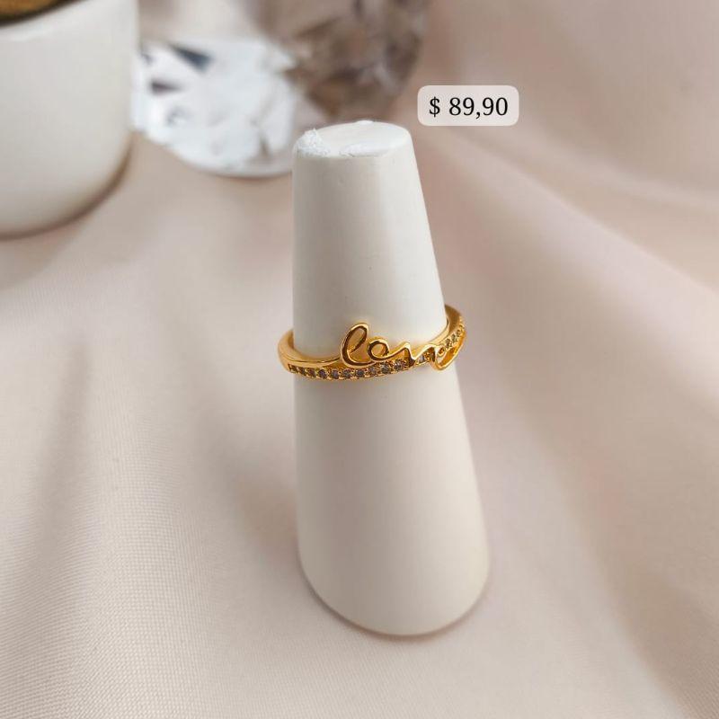 ANEL NOME LOVE LISO E CRAVEJADO EM MICRO ZIRCONIA