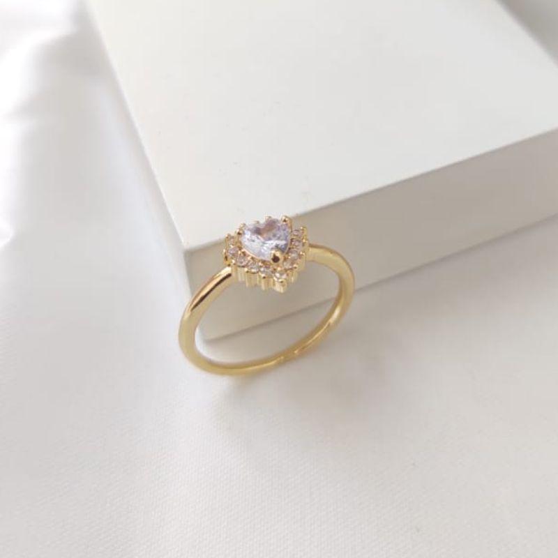 ANEL PEDRA DE CORAÇÃO COM MICRO ZIRCONIA AO REDOR