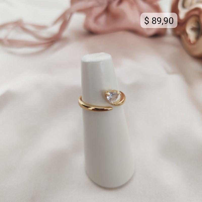 ANEL REGULAVEL COM PEDRA DE ZIRCONIA SOLITARIA DE CORAÇAO