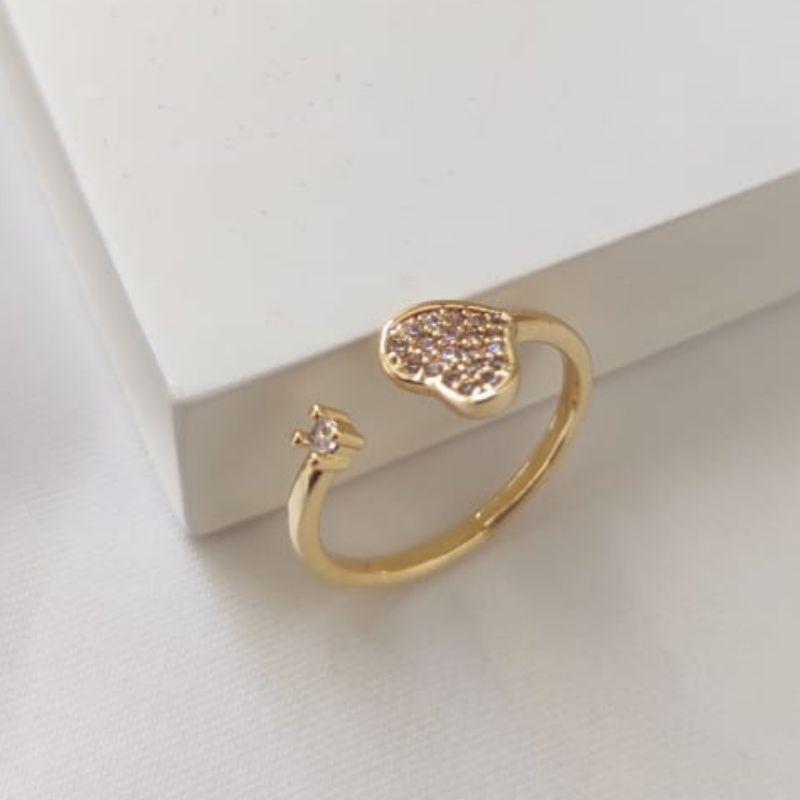 ANEL REGULAVEL CORAÇÃO E PONTO DE LUZ CRAVEJADO EM MICRO ZIRCONIA