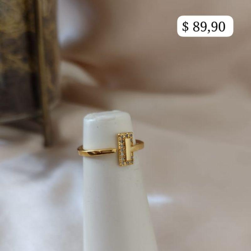 ANEL REGULAVEL PONTA RETANGULAR LISA E CRAVEJADO ZIRCONIA