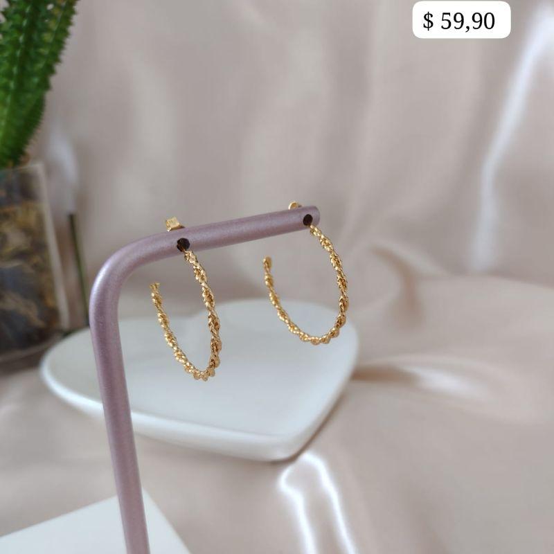 BRINCO ARGOLA 2 FIOS TRANÇADOS CRAQUELADOS 30MM