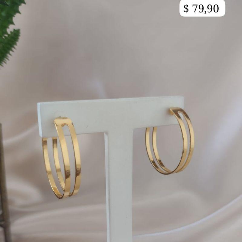 BRINCO ARGOLA DUPLA LISA CHATADA 30MM