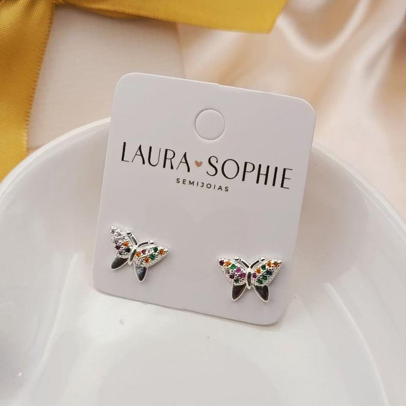 BRINCO BORBOLETA CRAVEJADA EM MICRO ZIRCONIA COLORIDAS