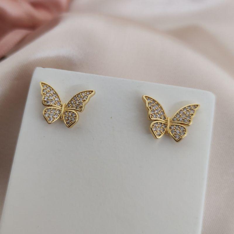 BRINCO BORBOLETA CRAVEJADO EM MICRO ZIRCONIA