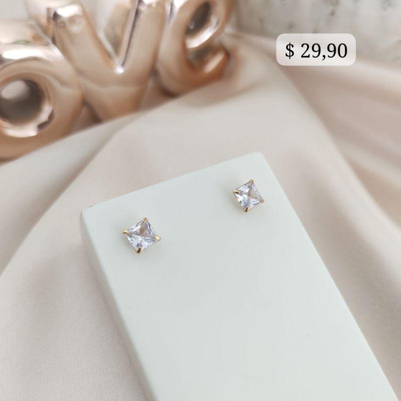 BRINCO CARRE ZIRCONIA QUADRADA 6MM GALERIA FUNILADA VAZADA