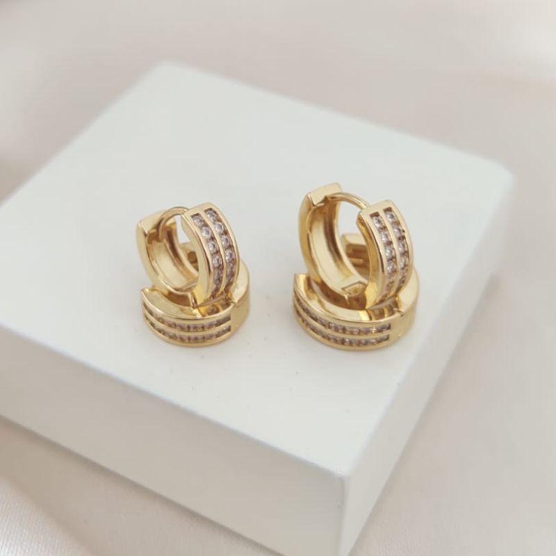 BRINCO DUPLO DE ARGOLA COM 2 FILA DE ZIRCONIA