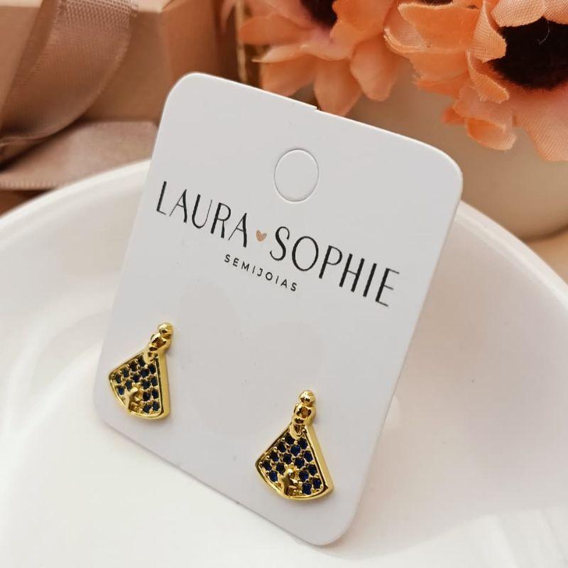 BRINCO NOSSA SENHORA COM PEDRAS EM MICRO ZIRCONIA AZUL